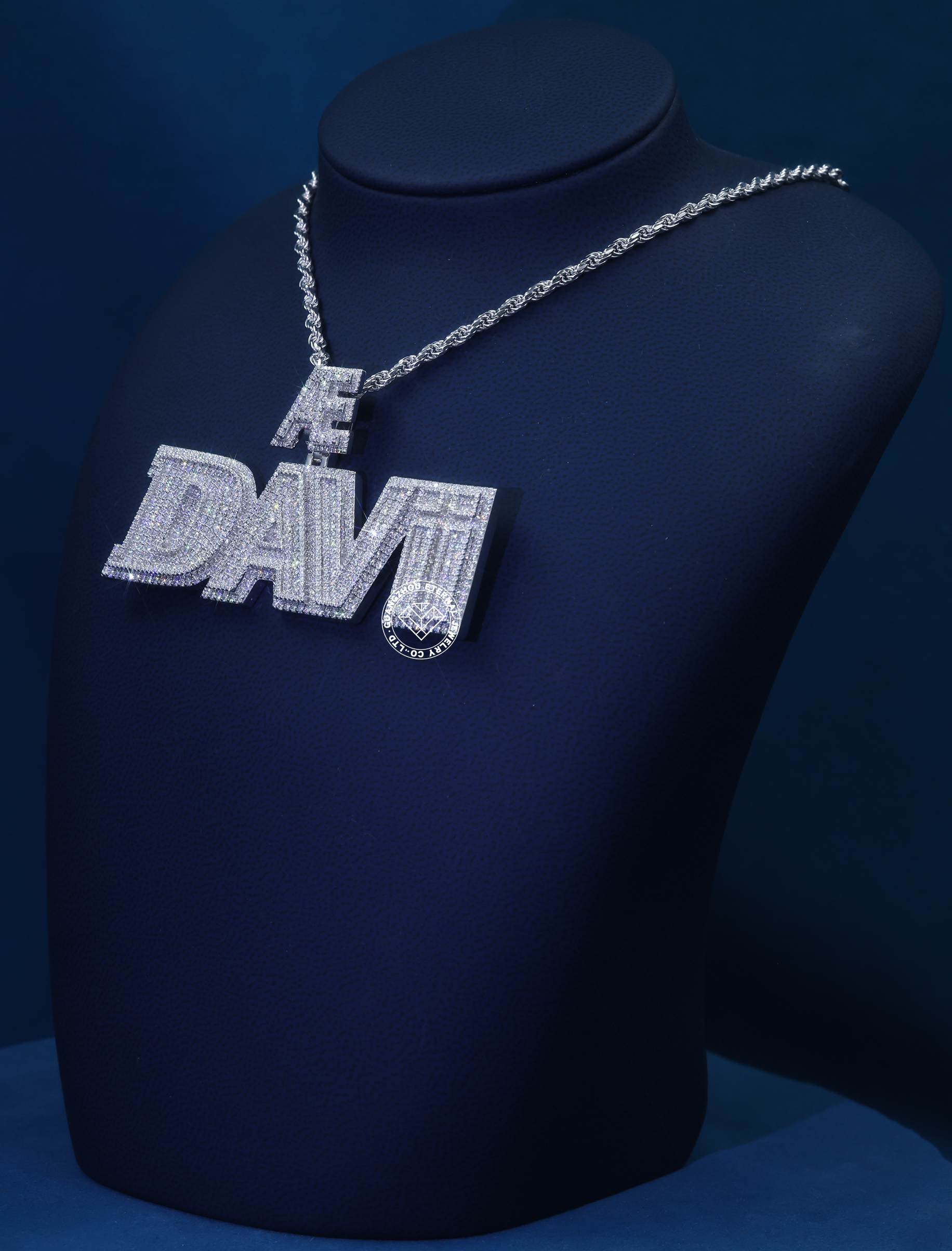 CUSTOM 3INCHES S925 SILVER ICED OUT D VVS MOISSANITE DIAMOND “DAVII” LETTER RAPPER HIP HOP PENDANT 
