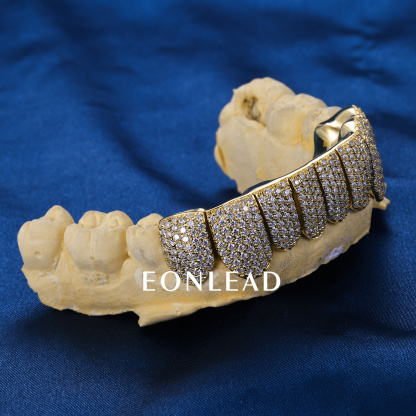 Custom S925 Silver Yellow Gold Plated Bottom 8 Flawless Moissanite Diamond Perm cut Honeycomb Setting Teeth Grillz