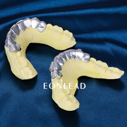 Custom S925 Silver Top & Bottom 2 - 10 VVS Moissanite Diamond Perm cut Baguette Cross heart shape Teeth Grillz for Men Women