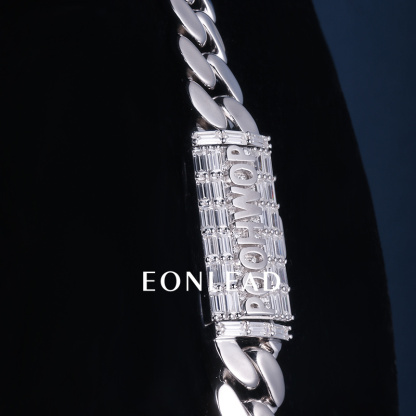 12mm 24inches S925 Sterling Silver White Gold Plated baguette Moissanite Diamond Clasp Miami Cuban Chain Necklace