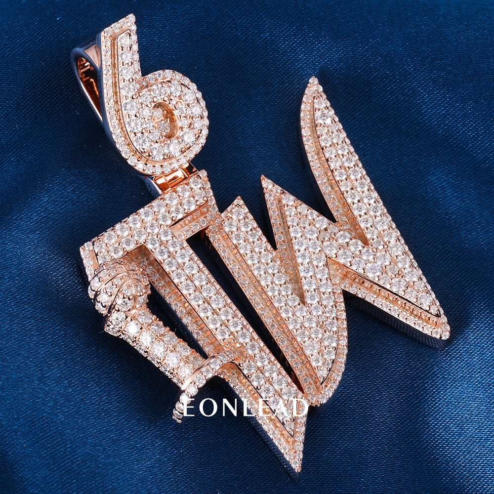 CUSTOM 1.6INCHES S925 SILVER Rose Gold Palted ICED OUT D VVS MOISSANITE DIAMOND “TW” LETTER RAPPER HIP HOP PENDANT 