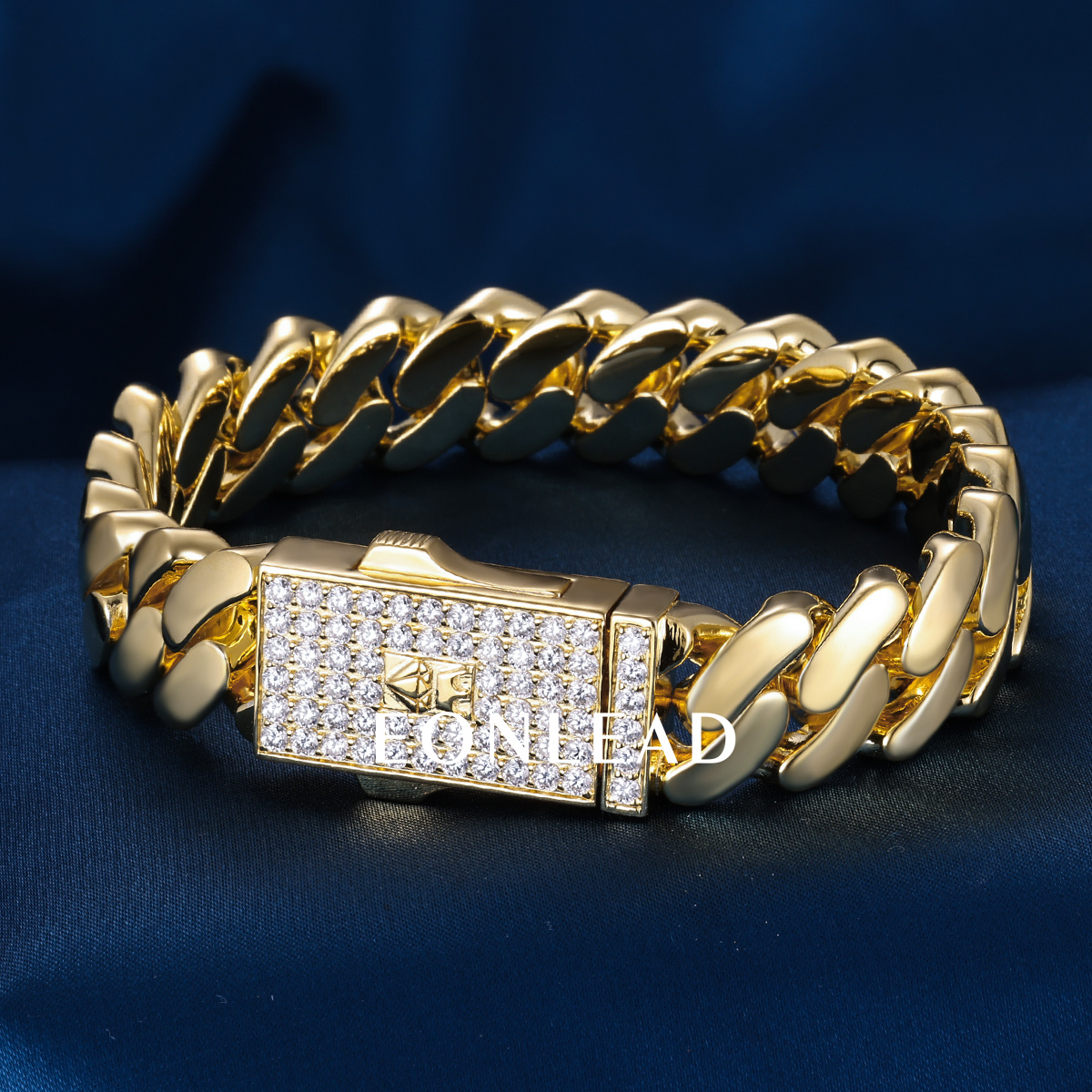 Custom 15mm 8inches S925 Silver Yellow Gold Plated D VVS Moissanite Diamond Cuban Chain Bracelet