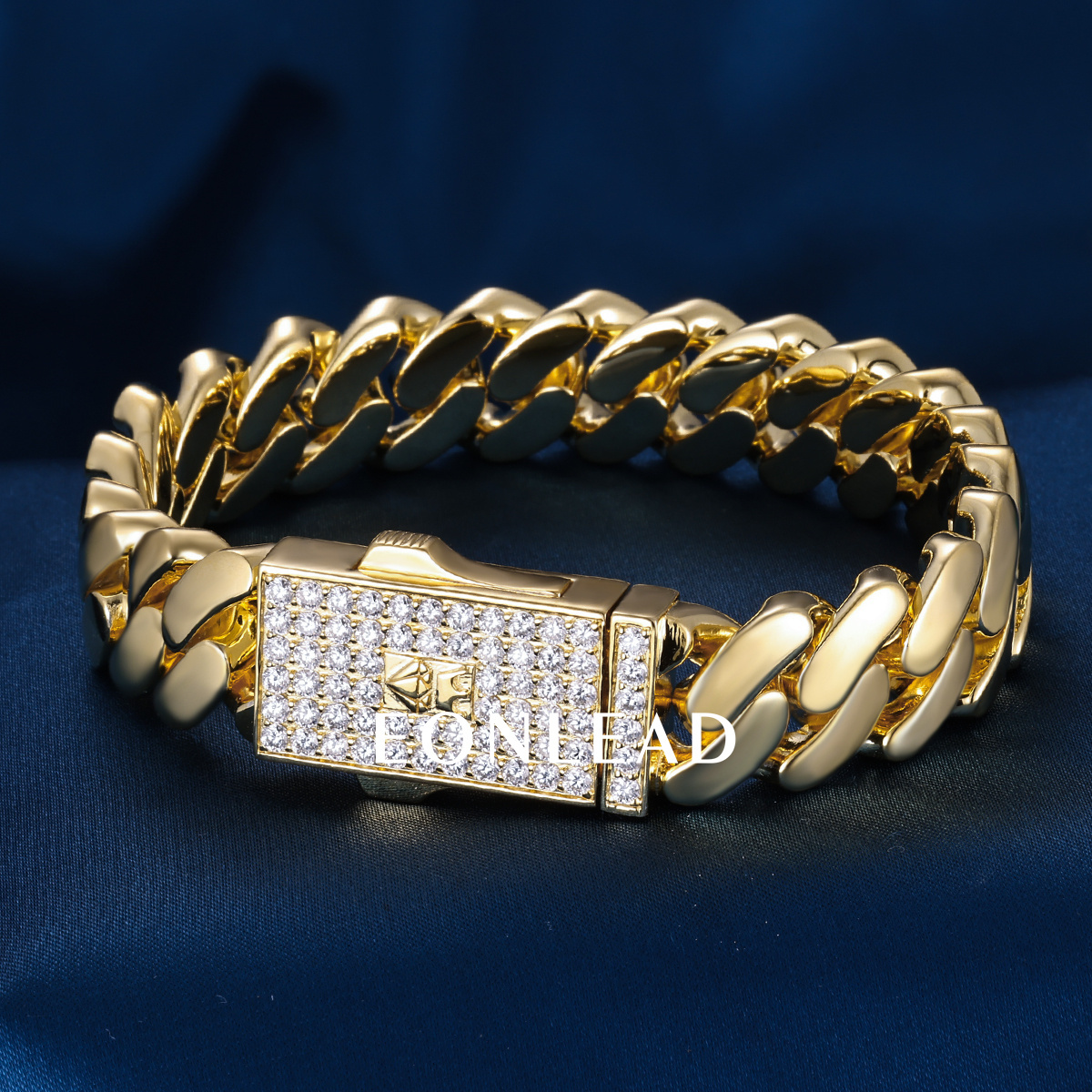 Custom 15mm 8inches S925 Silver Yellow Gold Plated D VVS Moissanite Diamond Cuban Chain Bracelet
