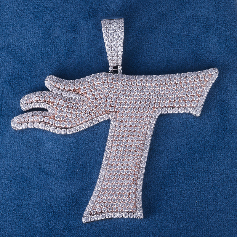 CUSTOM 3INCHES S925 SILVER ICED OUT D VVS MOISSANITE DIAMOND “T” LETTER PENDANT