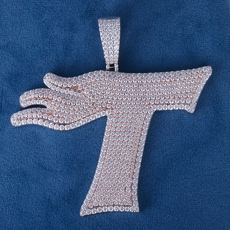 CUSTOM 3INCHES S925 SILVER ICED OUT D VVS MOISSANITE DIAMOND “T” LETTER PENDANT