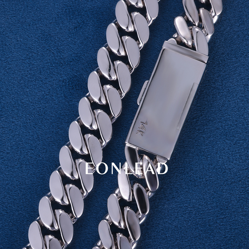 12mm 24inches S925 Sterling Silver White Gold Plated baguette Moissanite Diamond Clasp Miami Cuban Chain Necklace