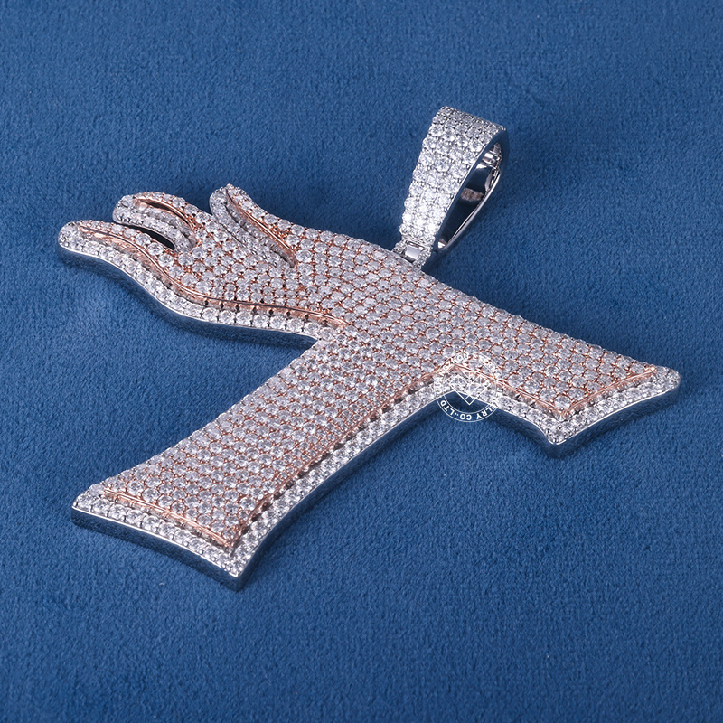 CUSTOM 3INCHES S925 SILVER ICED OUT D VVS MOISSANITE DIAMOND “T” LETTER PENDANT