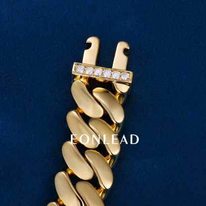 Custom 15mm 8inches S925 Silver Yellow Gold Plated D VVS Moissanite Diamond Cuban Chain Bracelet