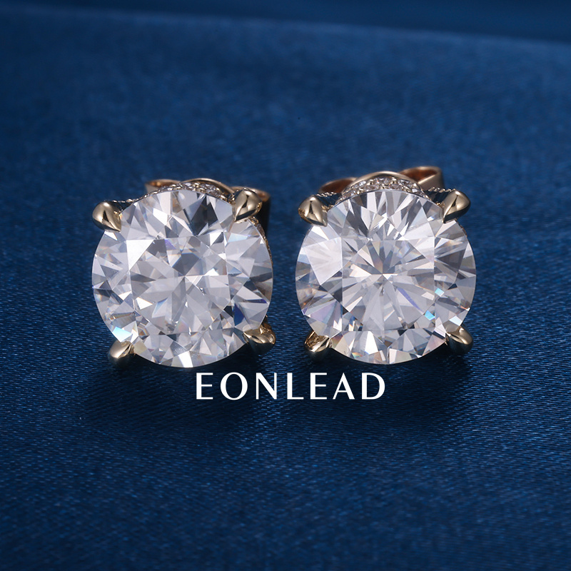 9K 10K 14K 18K Solid Gold S925 Silver 0.5ct 1ct 1.5ct 2ct D VVS Round Cut D VVS Moissanite IGI Lab Diamond Earrings For Men Women