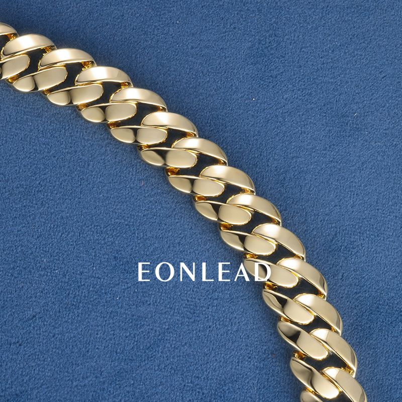 Custom 15mm 26inches S925 Solid Silver Yellow Gold Plated Miami Cuban Link Chain Necklace