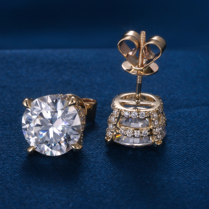 9K 10K 14K 18K Solid Gold S925 Silver Iced Out Hiphop D VVS Round Cut D VVS Moissanite Earrings For Men