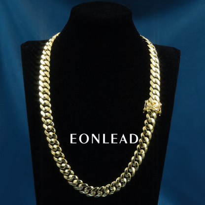 Custom 15mm 26inches S925 Solid Silver Yellow Gold Plated Miami Cuban Link Chain Necklace