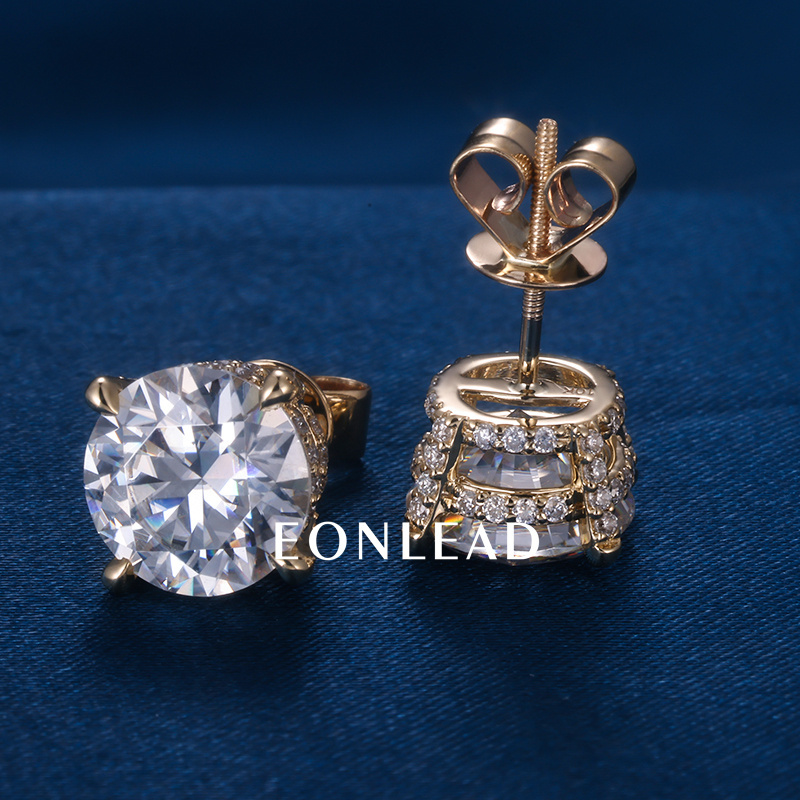 9K 10K 14K 18K Solid Gold S925 Silver 0.5ct 1ct 1.5ct 2ct D VVS Round Cut D VVS Moissanite IGI Lab Diamond Earrings For Men Women