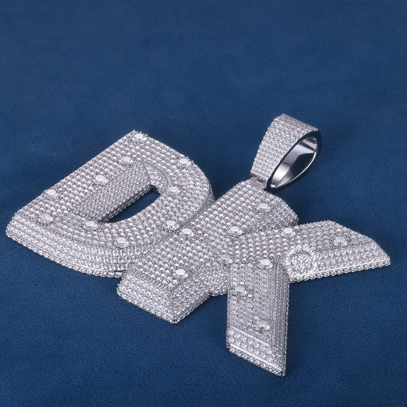 CUSTOM 4INCHES S925 SILVER ICED OUT D VVS MOISSANITE DIAMOND “DK” LETTER RAPPER HIP HOP PENDANT 