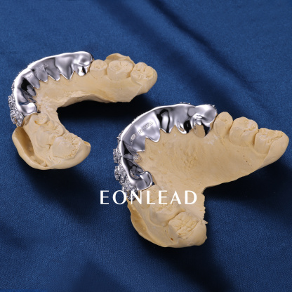 Custom Women Men S925 Silver White Gold Plated Top & Bottom 8 Flawless Big Moissanite Diamond Perm cut Teeth Grillz