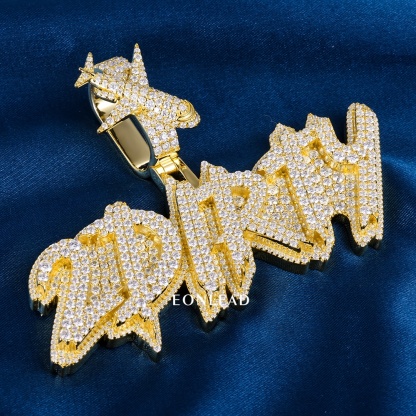 CustomGold Plated Full Iced VVS Moissanite Drip Script Pendant Airplane Shape Bail Hip Hop Personalized Letter Necklace