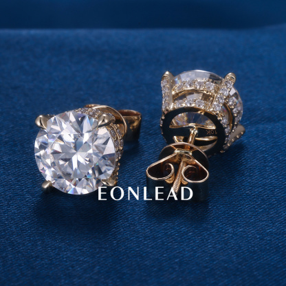 9K 10K 14K 18K Solid Gold S925 Silver 0.5ct 1ct 1.5ct 2ct D VVS Round Cut D VVS Moissanite IGI Lab Diamond Earrings For Men Women
