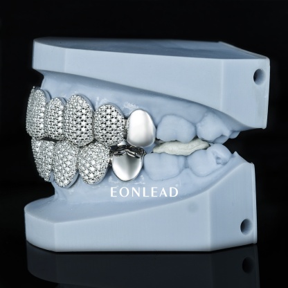 Custom Mixed Plain Cap & Full Pave VVS Moissanite Grillz Iced Out 925 Silver Real Solid Gold Top Bottom For Men Women