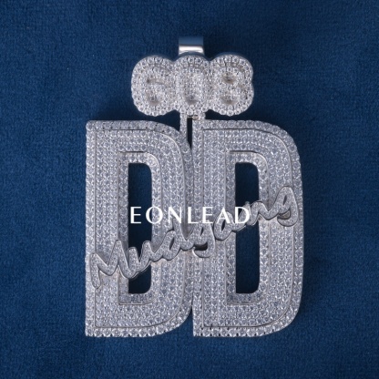  Custom Iced Out Double DD Letter Name Pendant With 608 Top Charm Silver Plated Micro Pave Moissanite Lab Diamond Custom Hip Hop Necklace Charm High End Jewelry For Men Women