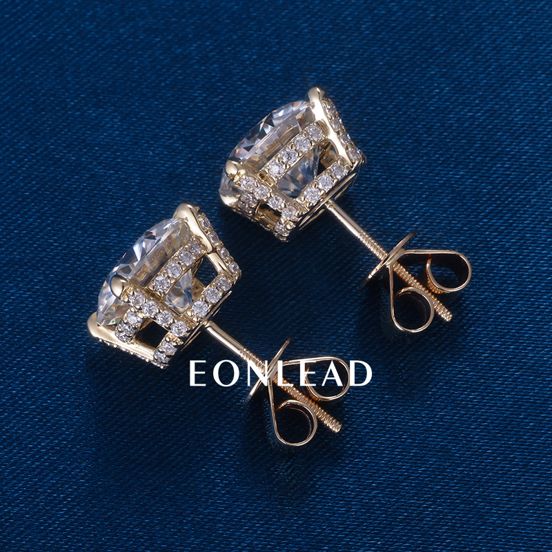 9K 10K 14K 18K Solid Gold S925 Silver 0.5ct 1ct 1.5ct 2ct D VVS Round Cut D VVS Moissanite IGI Lab Diamond Earrings For Men Women