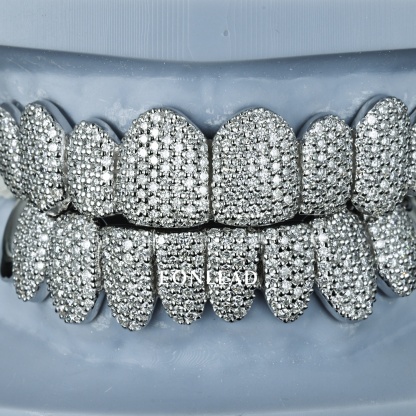 Custom Mixed Plain Cap & Full Pave VVS Moissanite Grillz Iced Out 925 Silver Real Solid Gold Top Bottom For Men Women