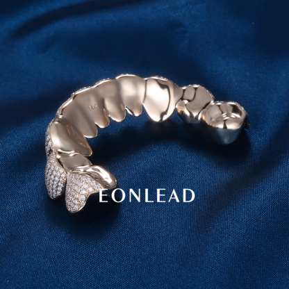 Custom S925 Silver Yellow Gold Plated Bottom 10 VVS Moissanite Diamond Perm cut Teeth Grillz for Men Women