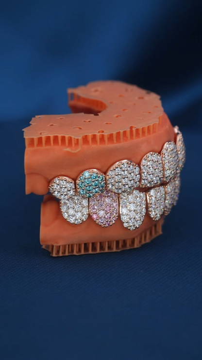 Custom S925 Silver White Gold Plated Top & Bottom 2 - 10 Round cut D VVS Moissanite Diamond Iced Out Blue Flame Teeth Grillz for Men Women