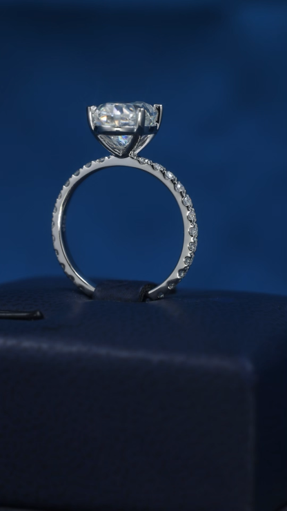 Custom 925 Silver Real Solid Gold Big Oval Lab Diamond Moissanite Wedding Ring Half Eternity Paved Band White Gold Plated Promise Anniversary Jewelry For Her