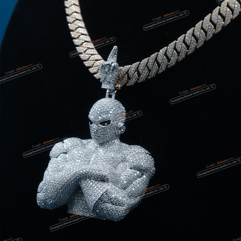 Custom S925 sterling silver VVSD moissanite cartoon pendant 2.5inch