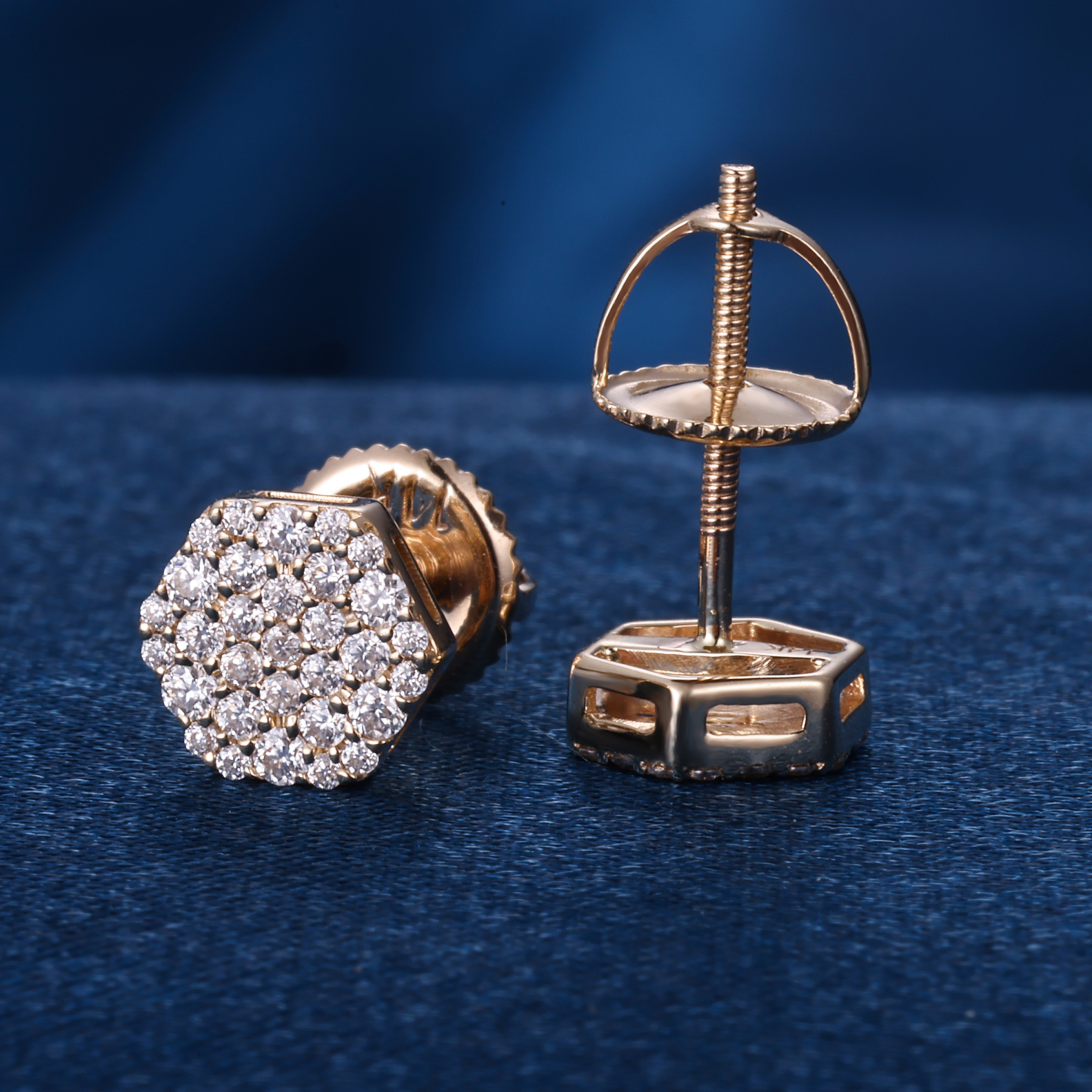 9K 10K 14K 18K Solid Gold Yellow S925 Silver Iced Out Hiphop D VVS Round Cut D VVS Moissanite Earrings For Men Women