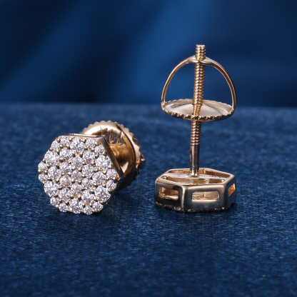 9K 10K 14K 18K Solid Gold Yellow S925 Silver Iced Out Hiphop D VVS Round Cut D VVS Moissanite Earrings For Men Women