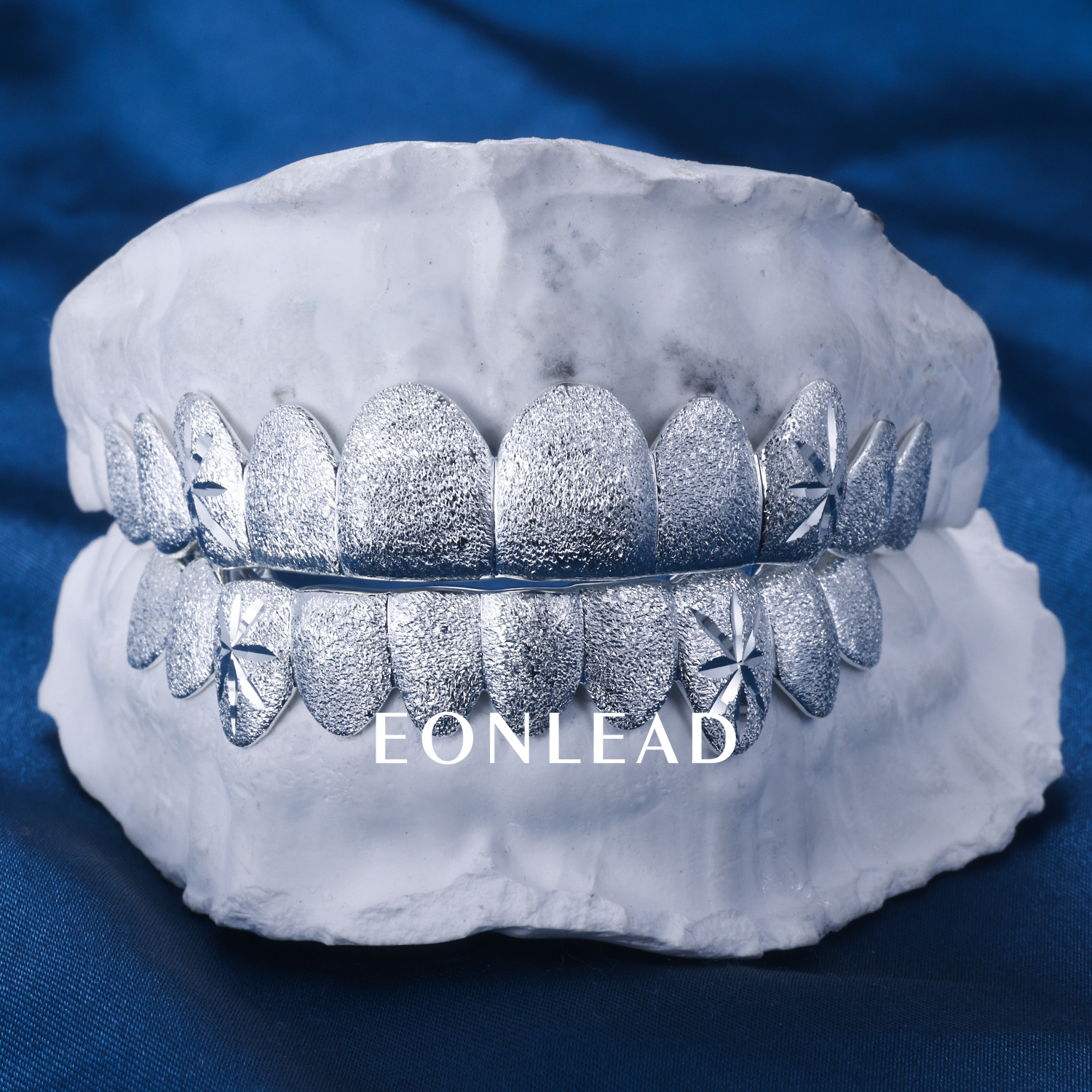 Custom S925 Solid Plain Silver White Gold Plated Top & Bottom 8 Deep cut Teeth Grillz