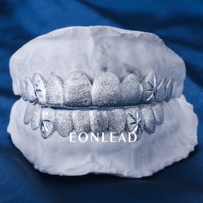 Custom S925 Solid Plain Silver White Gold Plated Top & Bottom 8 Deep cut Teeth Grillz