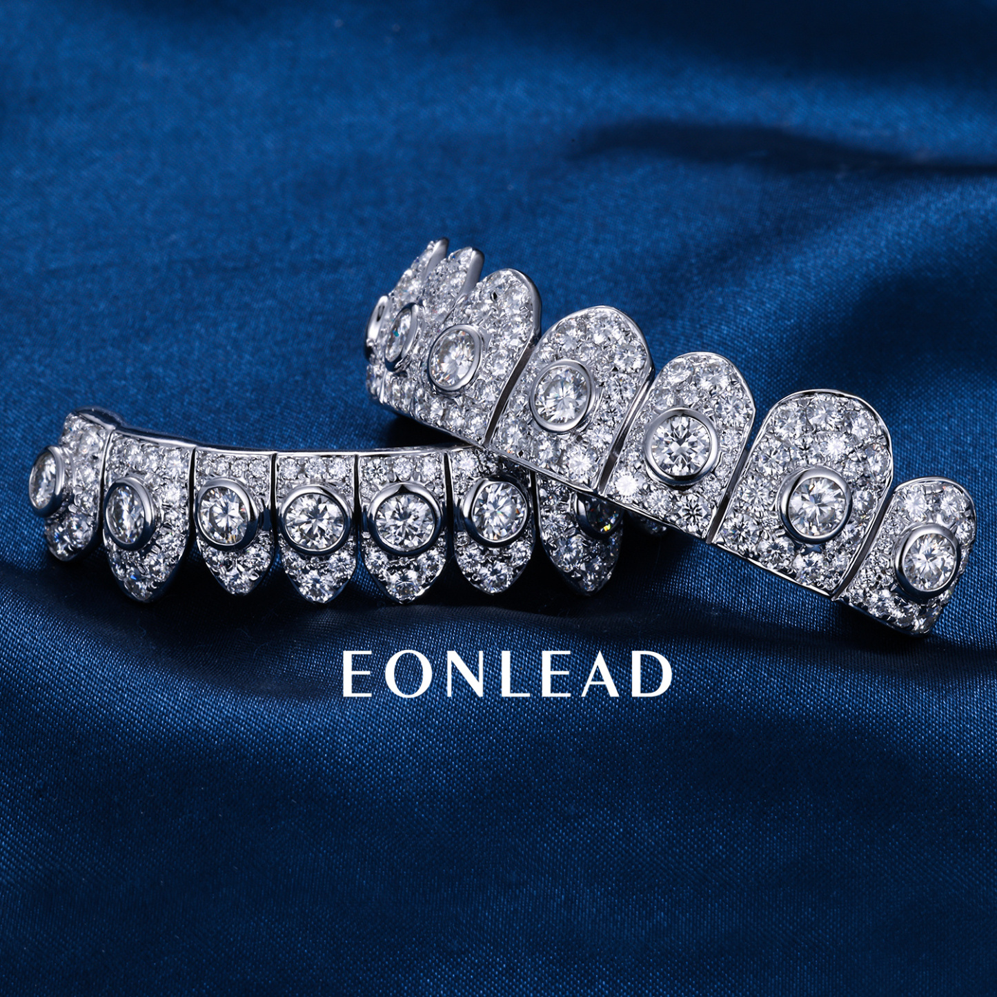 Custom Women Men S925 Silver White Gold Plated Top & Bottom 8 Flawless Big Moissanite Diamond Perm cut Teeth Grillz