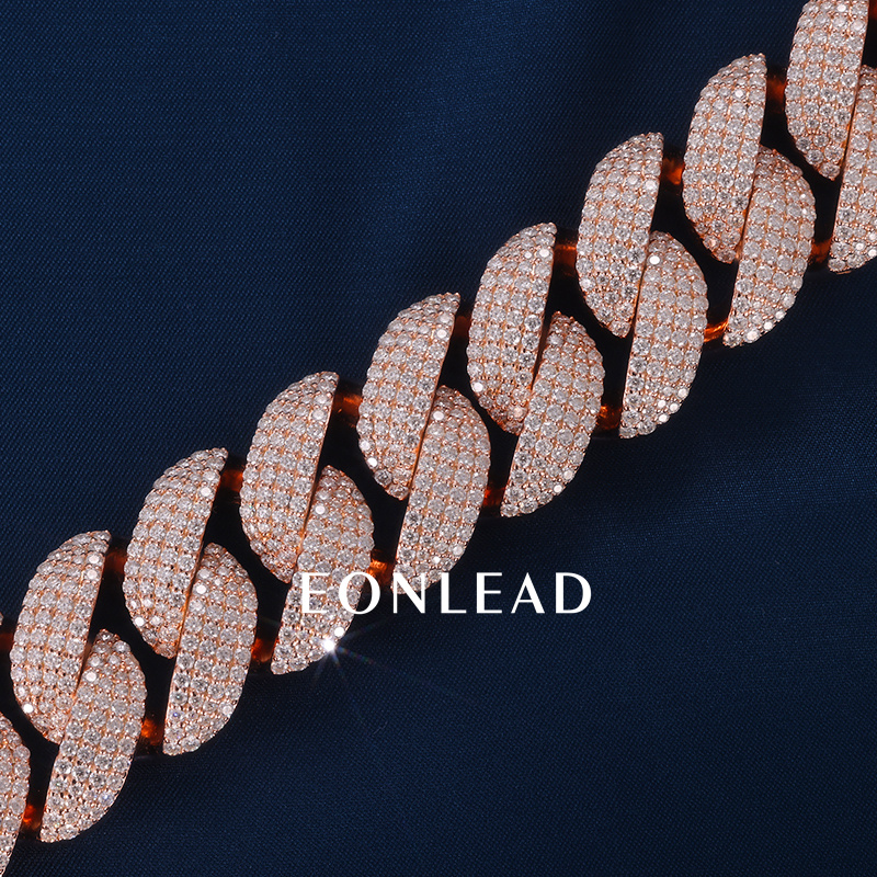 Custom 22mm 6-26inches S925 Silver Rose Gold Plated Round cut VVS Moissanite Diamond Cuban Chain Bracelet Necklace