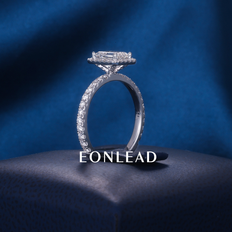 Custom 9K 10K 14K 18K Solid Gold Yellow S925 Silver 1CT 1.5CT 2CT D VVS Emerald cut Moissanite Lab Grown Diamond Engagement Halo Ring FOR WOMEN