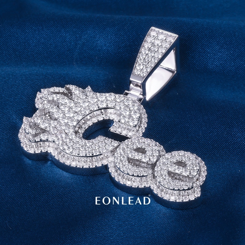 CUSTOM Iced Out Custom Flaming Name Pendant Full Micro Pave Moissanite Hip Hop Letter Pendant For Men Women Rapper Jewelry