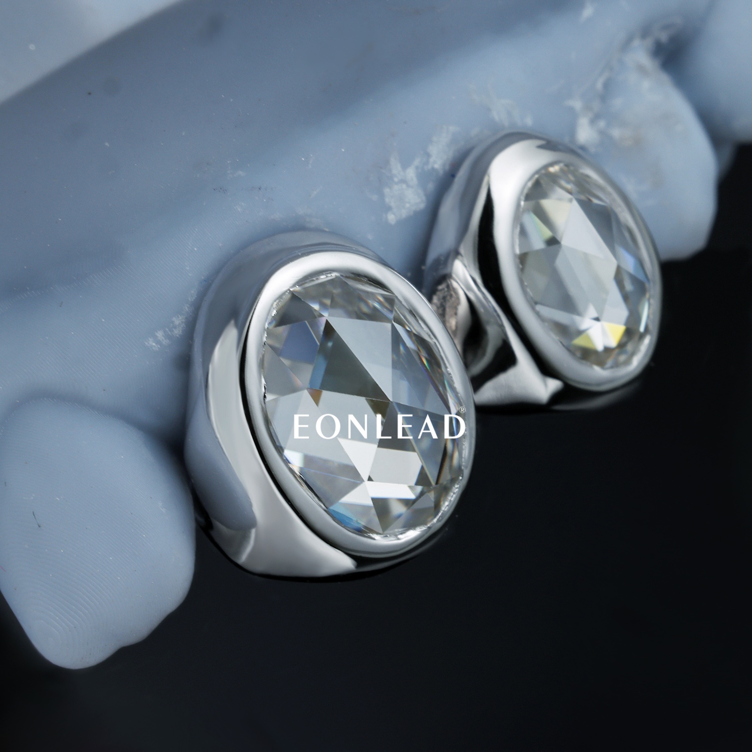 Oval Bezel Rose Cut Set Diamond Grillz Silver Plated Teeth Grillz Hip Hop Bling Teeth Caps for Men Women