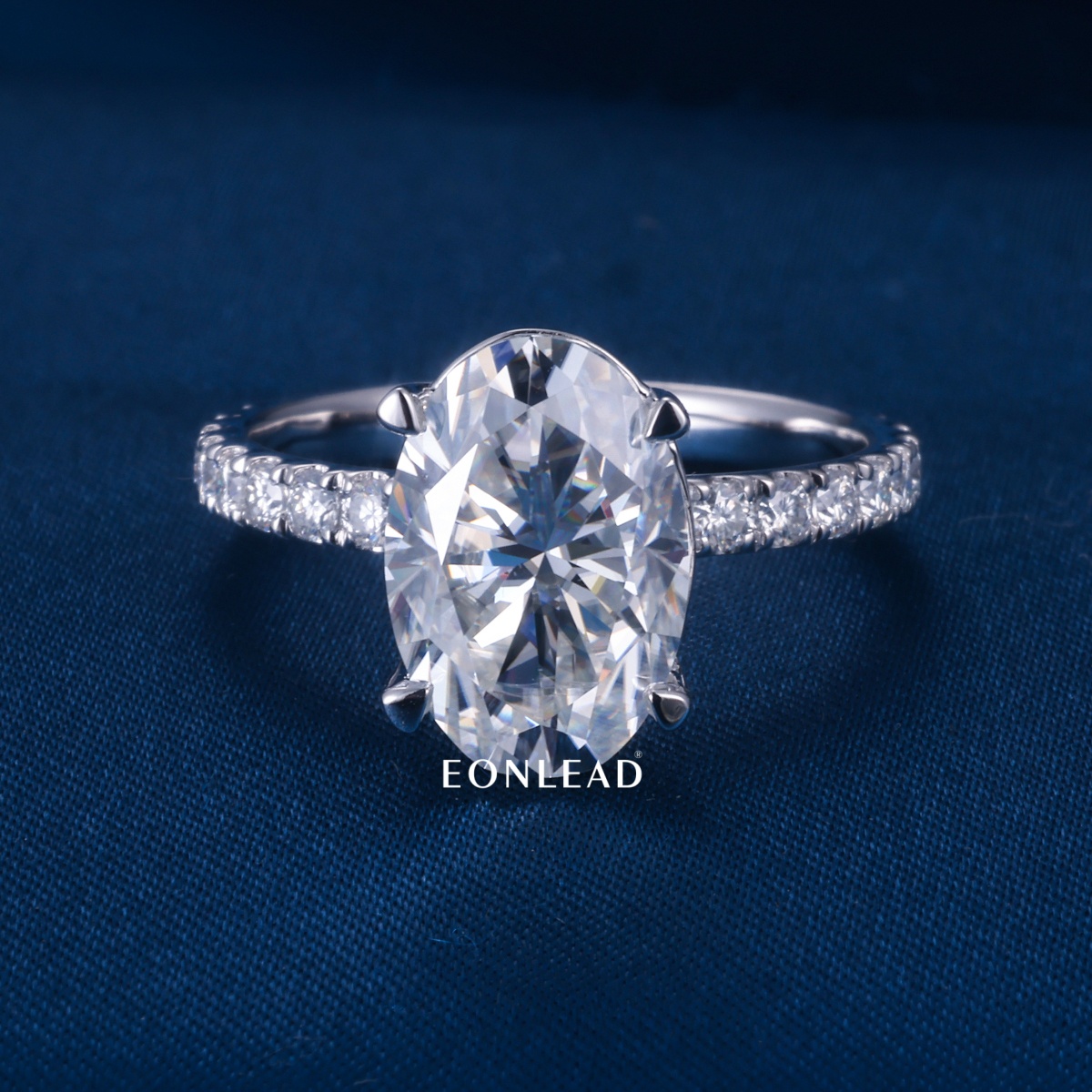 Custom 925 Silver Real Solid Gold Big Oval Lab Diamond Moissanite Wedding Ring Half Eternity Paved Band White Gold Plated Promise Anniversary Jewelry For Her