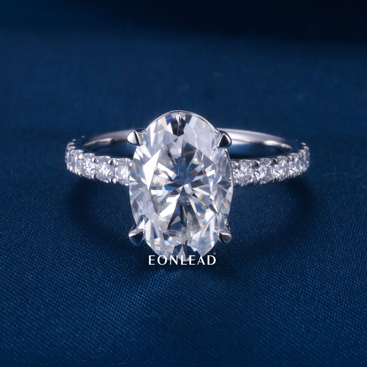 Custom 925 Silver Real Solid Gold Big Oval Lab Diamond Moissanite Wedding Ring Half Eternity Paved Band White Gold Plated Promise Anniversary Jewelry For Her
