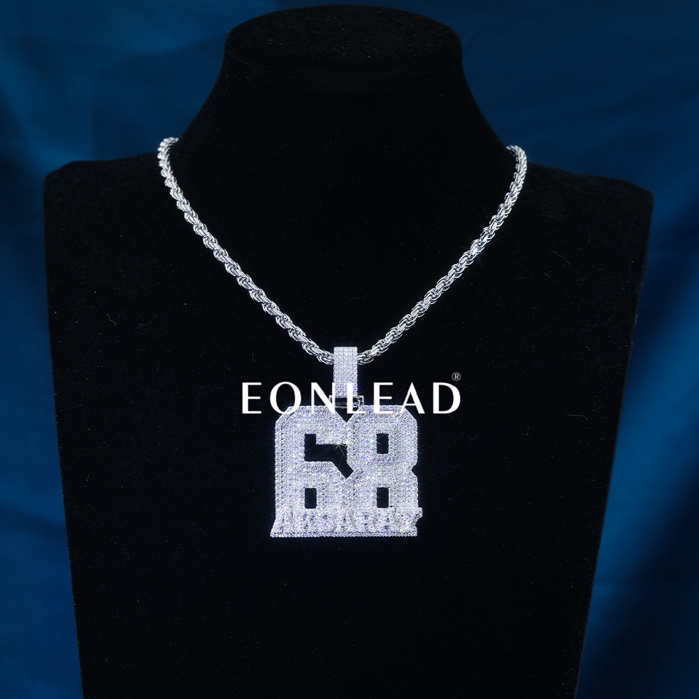 EONLEAD Custom Big Double Layer Number Letter Name Pendant Fully Iced Out Moissanite Hip Hop Necklace Charm For Men Women