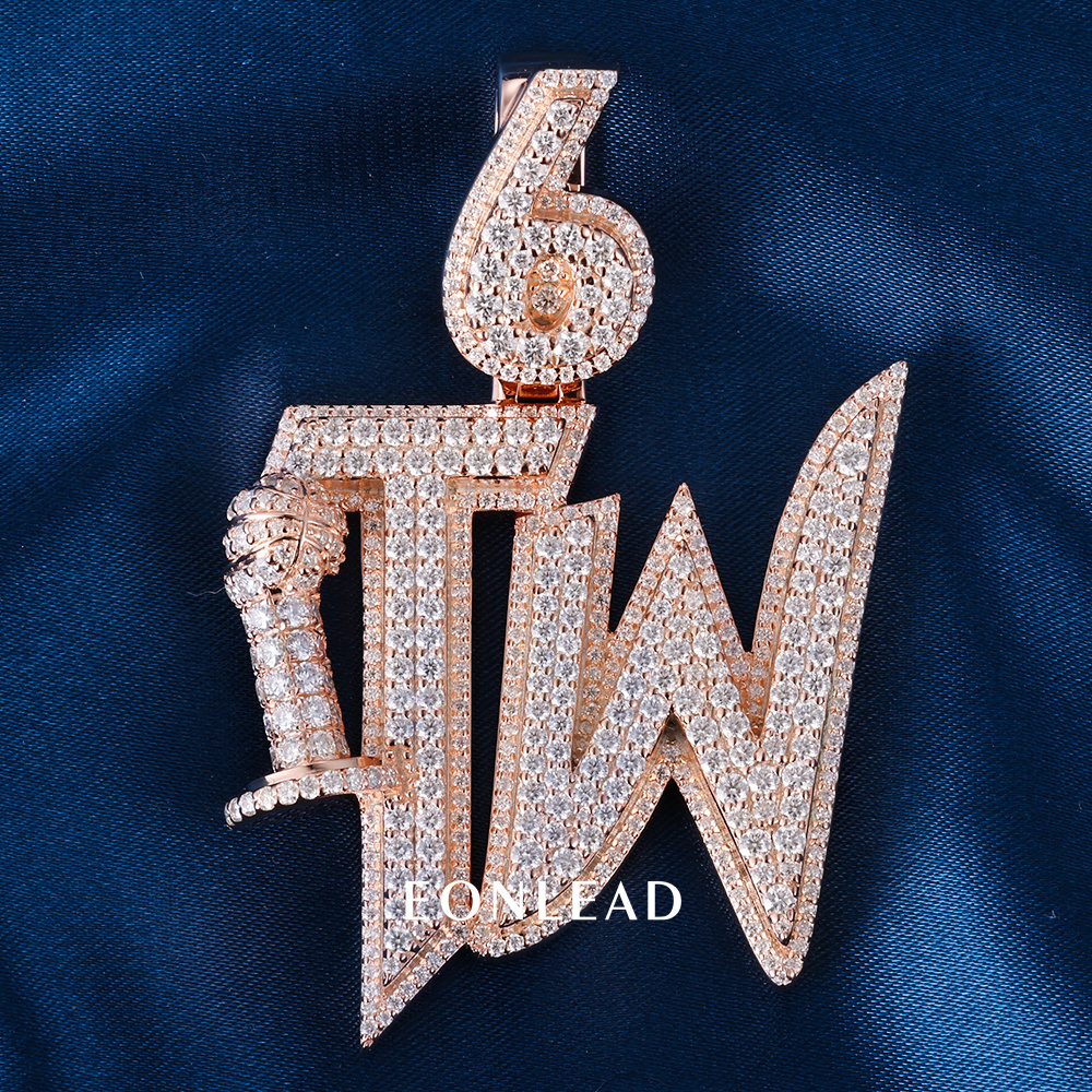 CUSTOM 1.6INCHES S925 SILVER Rose Gold Palted ICED OUT D VVS MOISSANITE DIAMOND “TW” LETTER RAPPER HIP HOP PENDANT 