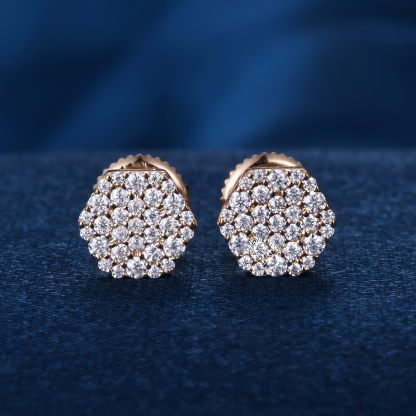 9K 10K 14K 18K Solid Gold Yellow S925 Silver Iced Out Hiphop D VVS Round Cut D VVS Moissanite Earrings For Men Women