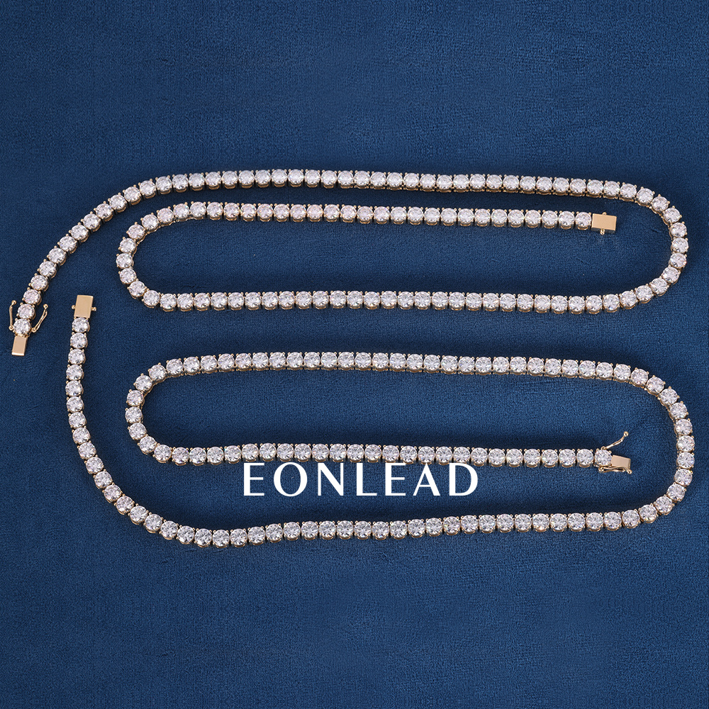 5mm 9K 10K 14K 18K Solid Gold Yellow D VVS Moissanite Diamond Tennis Chain Bracelet 6-24 inch Tennis Chain Necklace