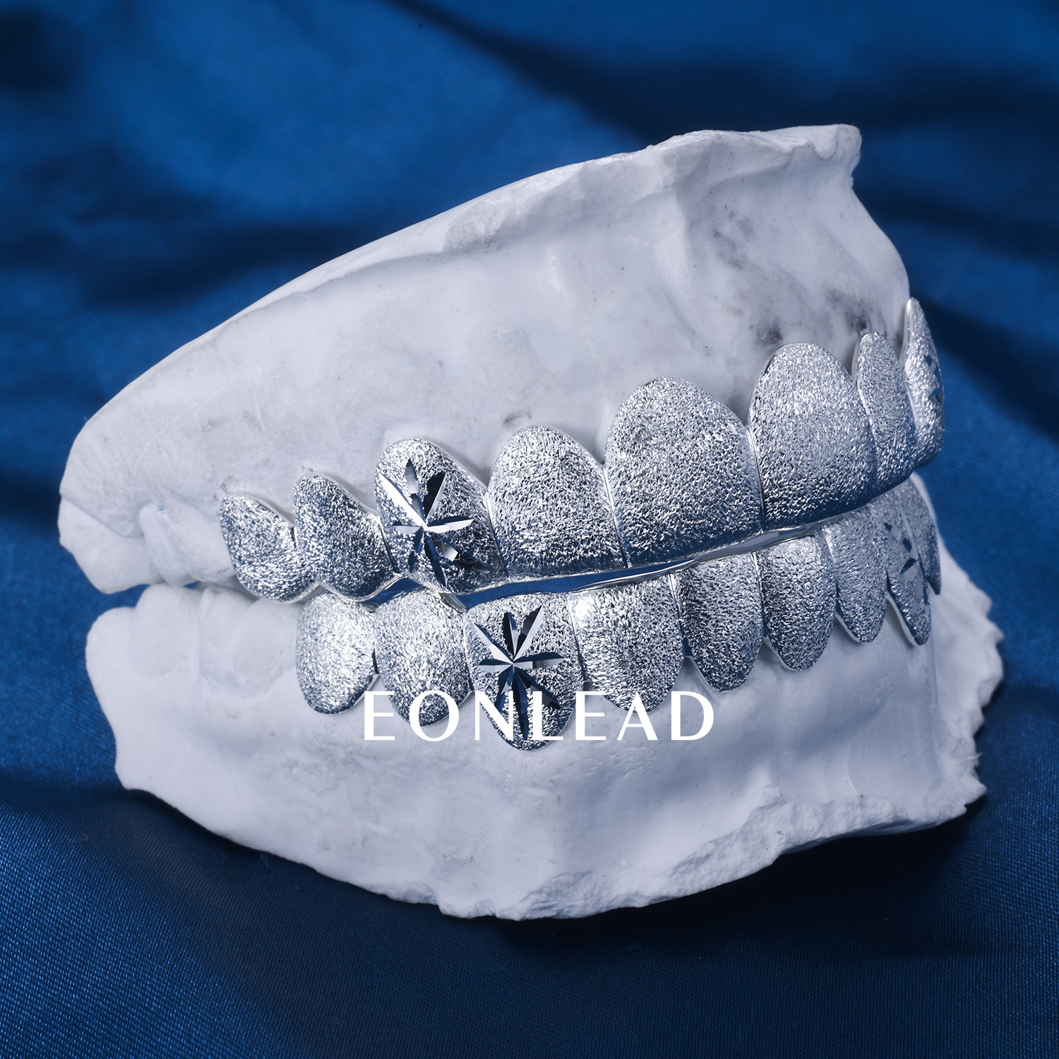 Custom S925 Solid Plain Silver White Gold Plated Top & Bottom 8 Deep cut Teeth Grillz