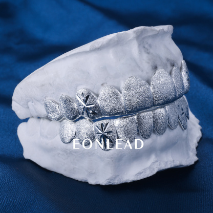 Custom S925 Solid Plain Silver White Gold Plated Top & Bottom 8 Deep cut Teeth Grillz