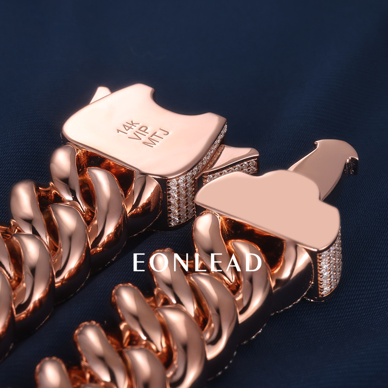 Custom 22mm 6-26inches S925 Silver Rose Gold Plated Round cut VVS Moissanite Diamond Cuban Chain Bracelet Necklace