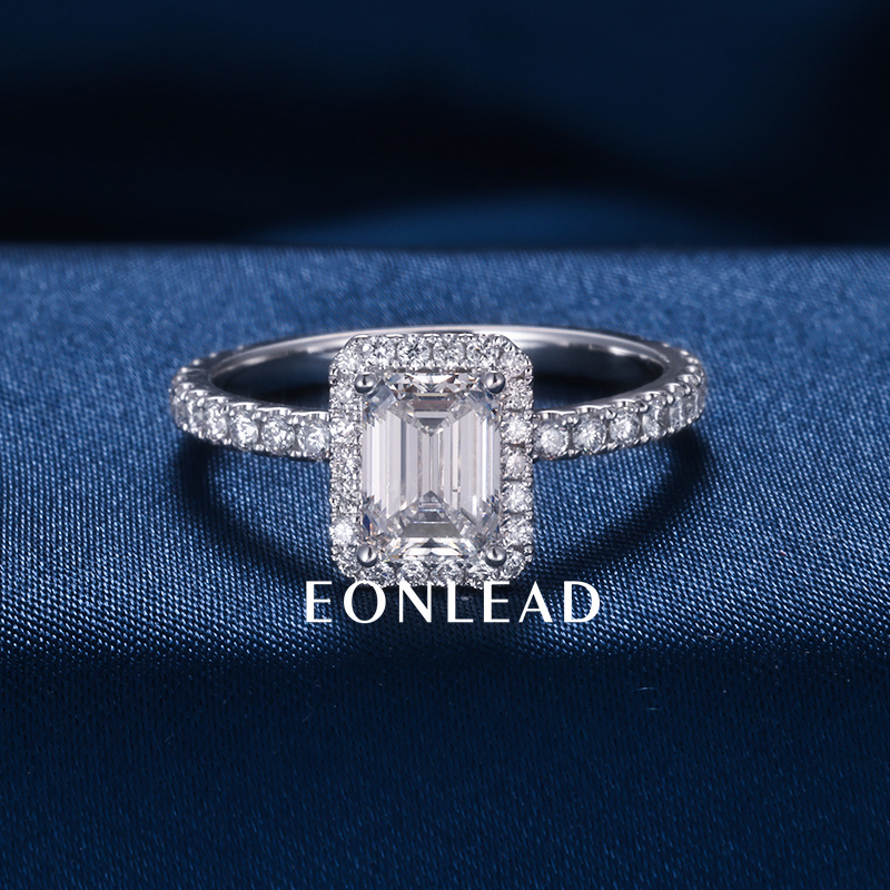 Custom 9K 10K 14K 18K Solid Gold Yellow S925 Silver 1CT 1.5CT 2CT D VVS Emerald cut Moissanite Lab Grown Diamond Engagement Halo Ring FOR WOMEN