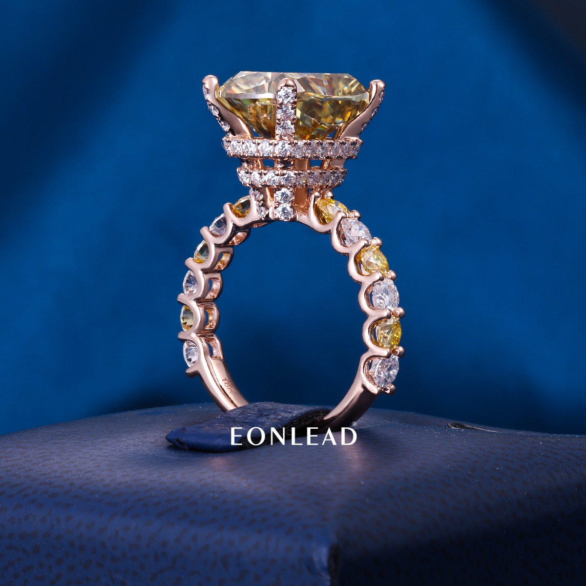 Custom Women S925 Silver 9K 10K 14K 18K Solid Gold Yellow Cushion Cut Yellow Sapphire Engagement Ring Two-Tone Diamond Band