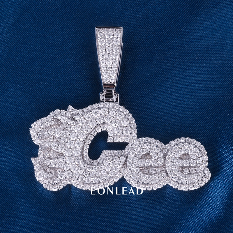 CUSTOM Iced Out Custom Flaming Name Pendant Full Micro Pave Moissanite Hip Hop Letter Pendant For Men Women Rapper Jewelry
